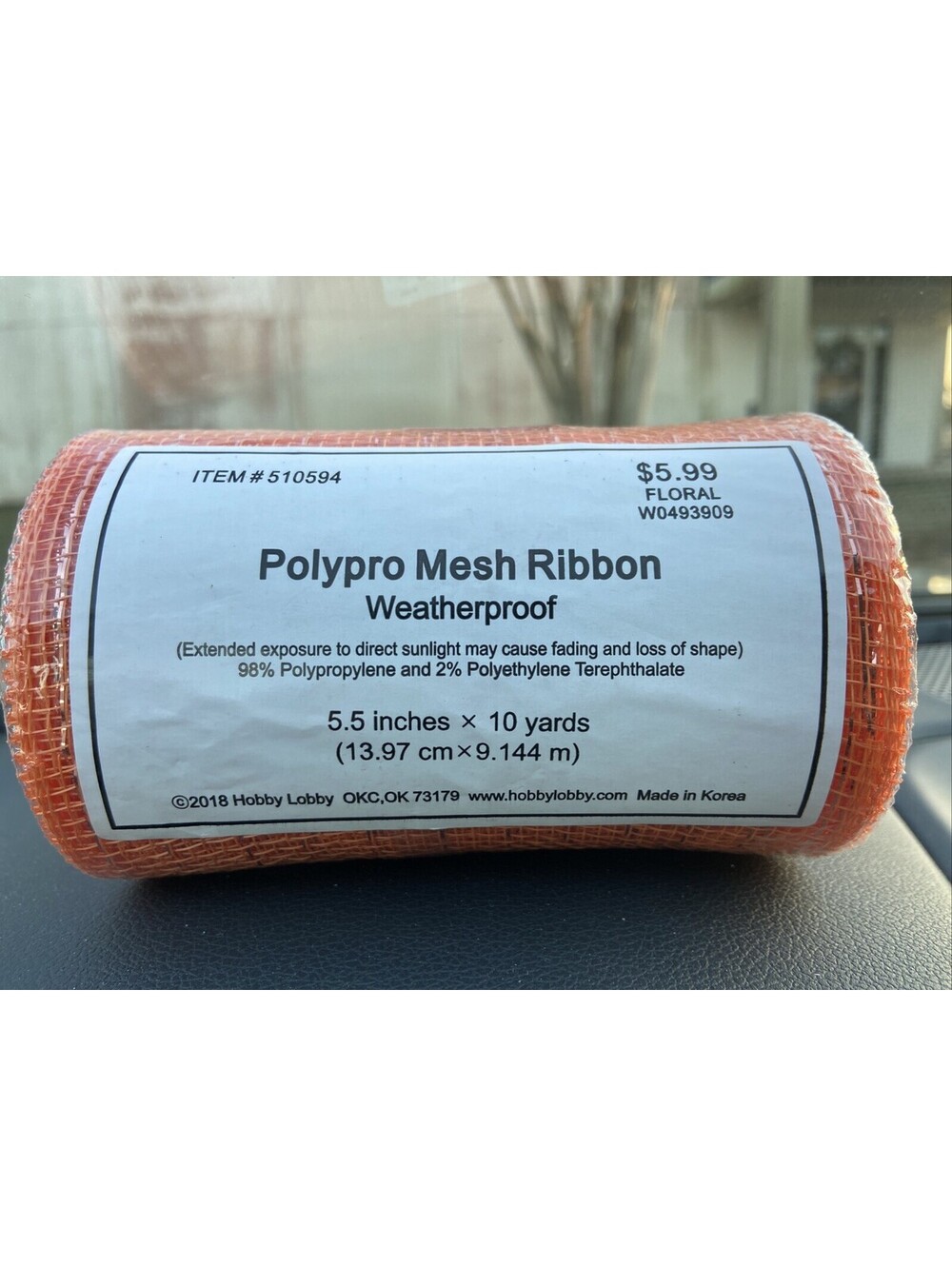 Polypro Mesh Ribbon- Orange 5.5” X 10 Yards